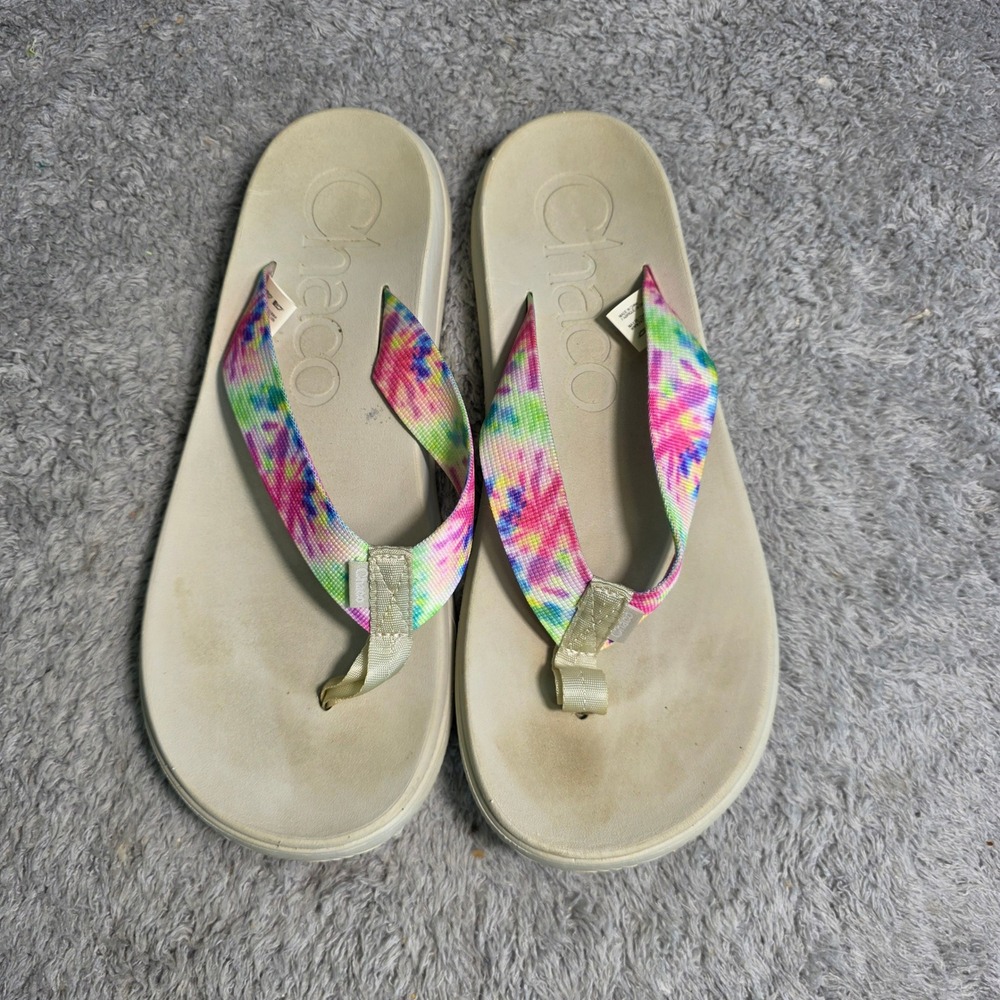 Chaco Chillos Flip Sandals Tan Tie-Dye Straps Comfort Women 11 Good‎